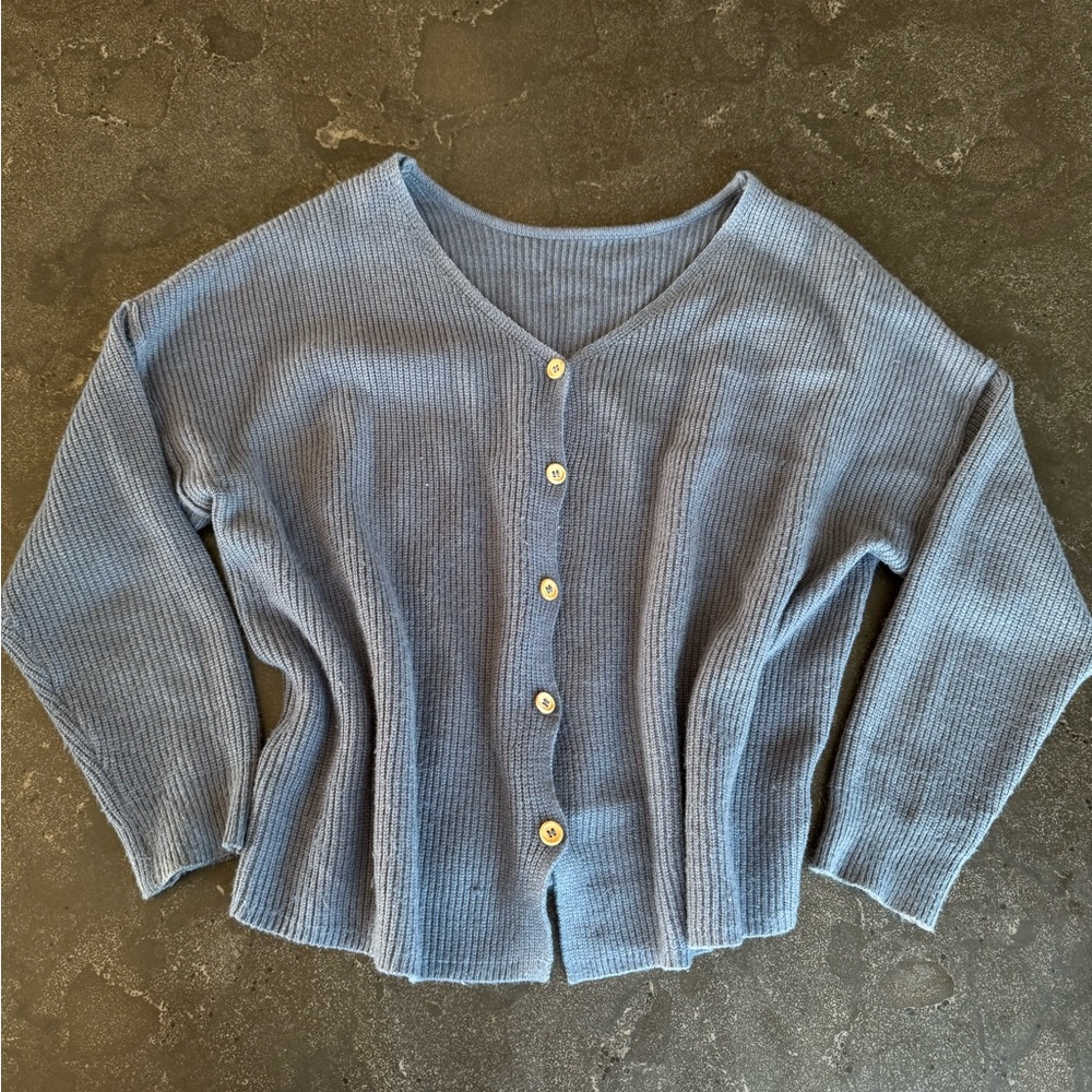 Blue Knit Cardigan with Relaxed Fit